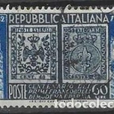 Sellos: ITALIA 1952 - CENTENARIO DEL SELLO DE MÓDENA Y PARMA, 60L AZUL - USADO