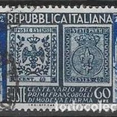 Sellos: ITALIA 1952 - CENTENARIO DEL SELLO DE MÓDENA Y PARMA, 60L AZUL - USADO
