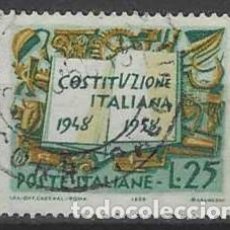 Sellos: ITALIA 1958 - 10º ANIV. DE LA CONSTITUCIÓN, 25L - USADO