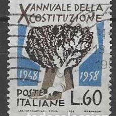 Sellos: ITALIA 1958 - 10º ANIV. DE LA CONSTITUCIÓN, 60L - USADO