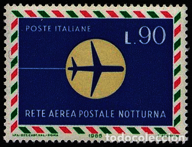 Selos: Francobollo Usato Rep. Italiana 1965 INAUGURAZIONE RETE AEREA POSTALE 90 L. - Rep. Italiana