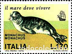 Selos: Francobollo Usato Rep. Italiana 1978 SALVAGUARDIA DEL MARE 170 L, Foca monaca - Rep. Italiana