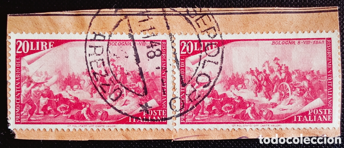 Sellos: Pareja Sellos Italia 1948 - 20 Lira Risorgimento (Bologna) - Sassone 588