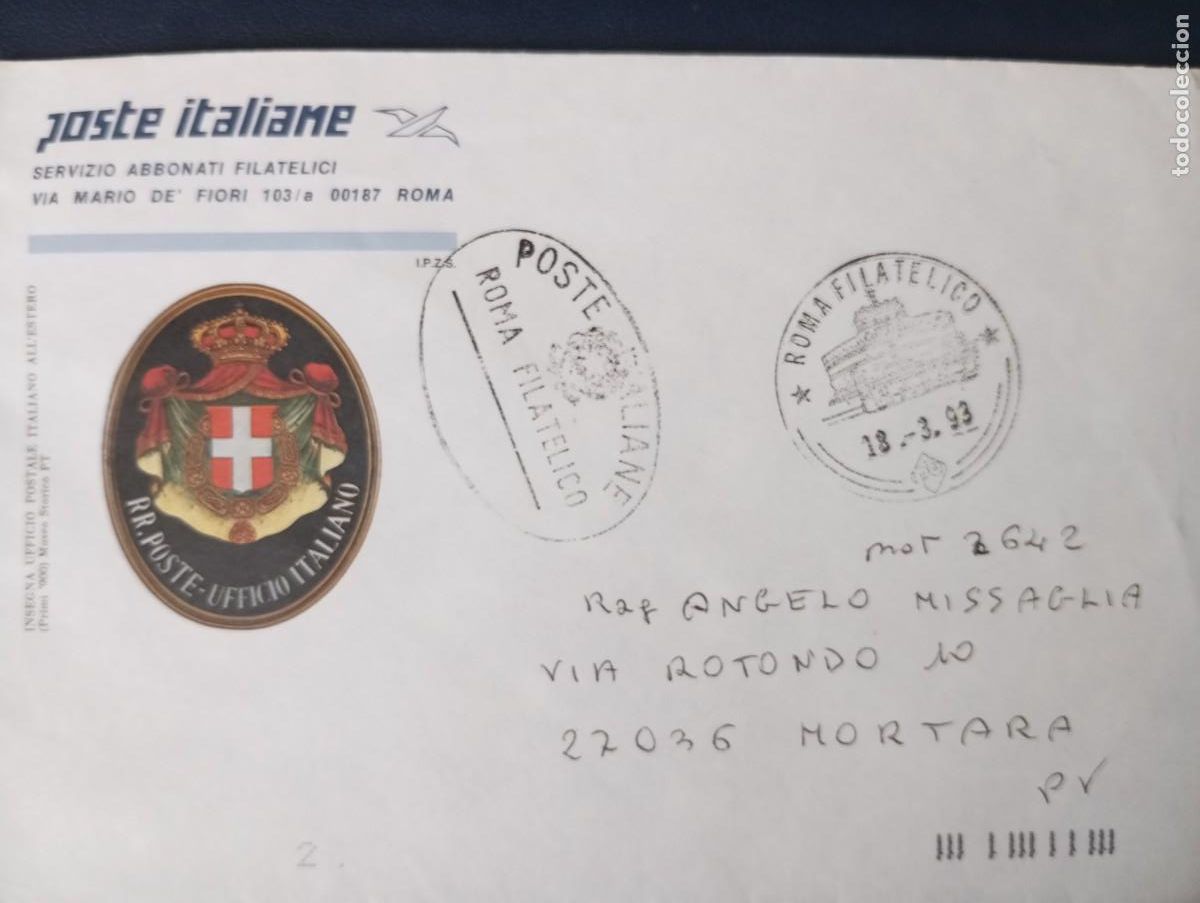 Sellos: ITALIA, 1993, SOBRE DEL SERVICIO FILATELICO CON MATASELLOS ESPECIAL