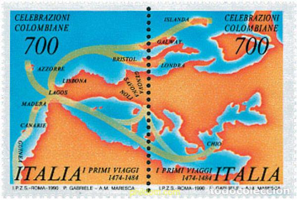 Sellos: 124653 MNH ITALIA 1990 500 ANIVERSARIO DEL DESCUBRIMIENTO DE AMERICA