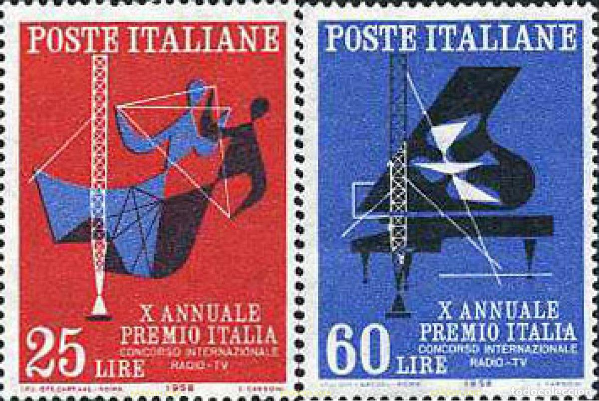Sellos: 130485 MNH ITALIA 1958 10 ANIVERSARIO DE LOS PREMIOS INTERNACIONALES DE RADIO-TV