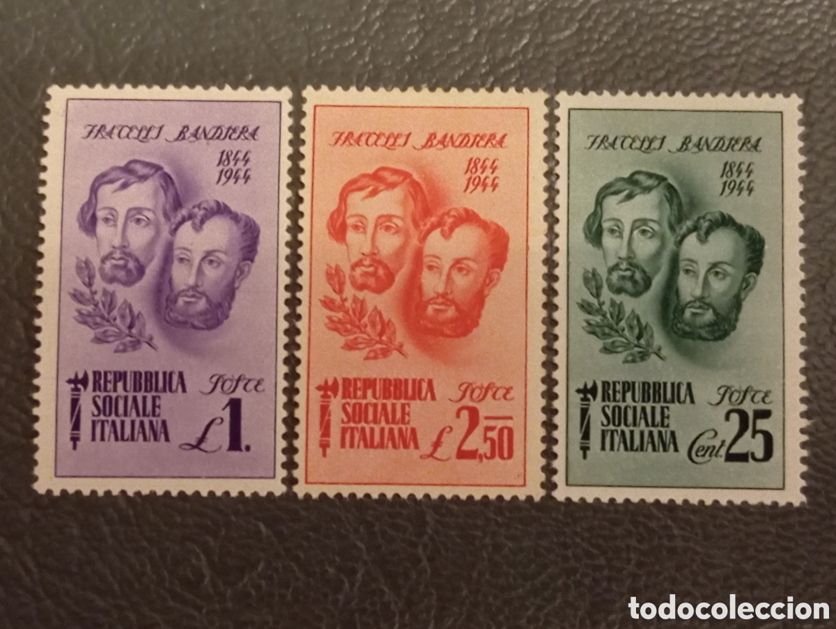 Sellos: RSI 1944 - Centenario Hermanos Bandiera - Serie Completa Sassone N. 114/116 MNH