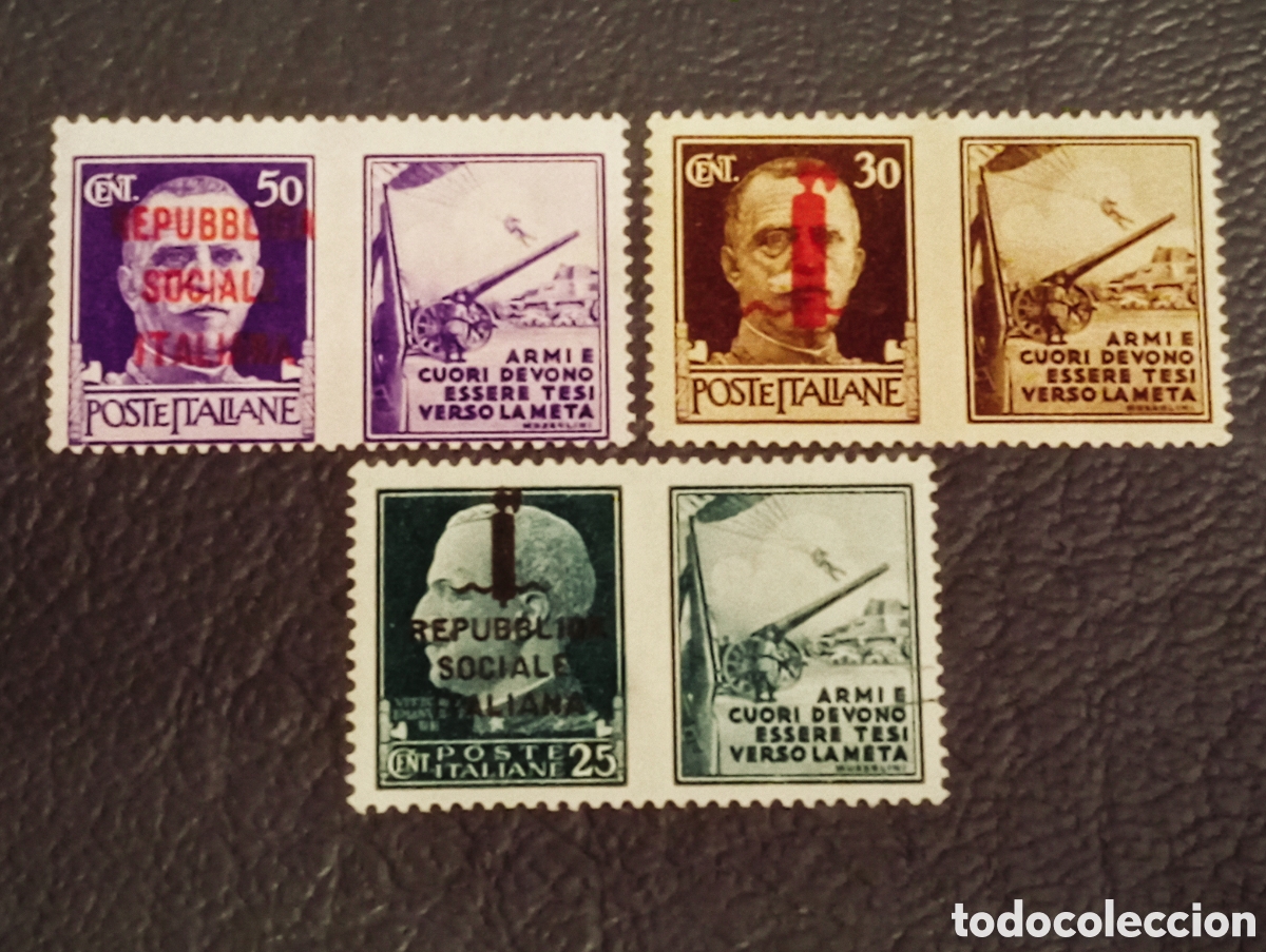 Sellos: Italia RSI 1944 - Serie Imperiale sobrecarga &rdquo;Fascetto&rdquo; - Sassone T60/72 MNH