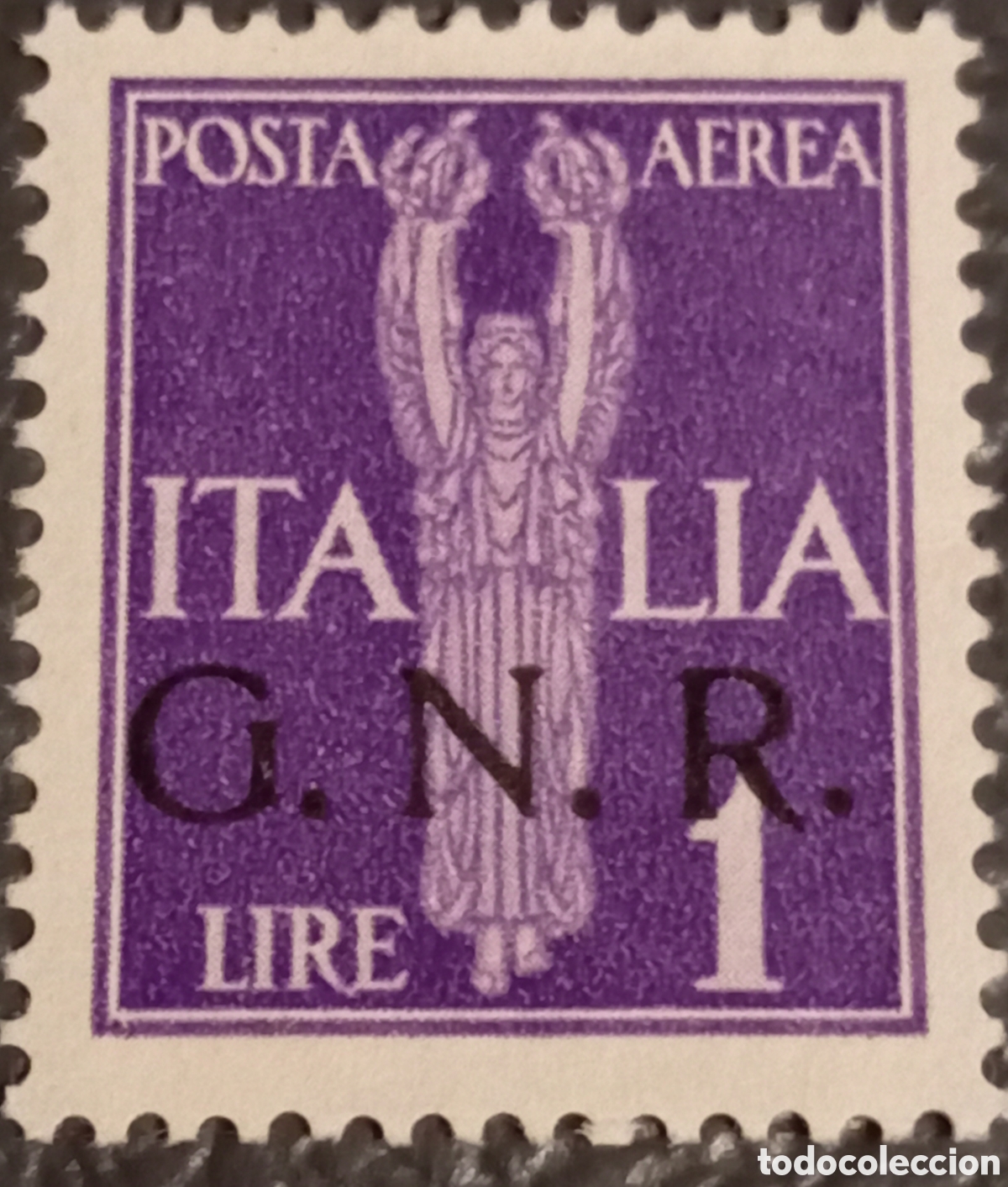 Sellos: 1944 Italia RSI - Posta Aerea 1 Lira Violeta &rdquo;G.N.R.&rdquo; - Sassone N. 121/I MNH