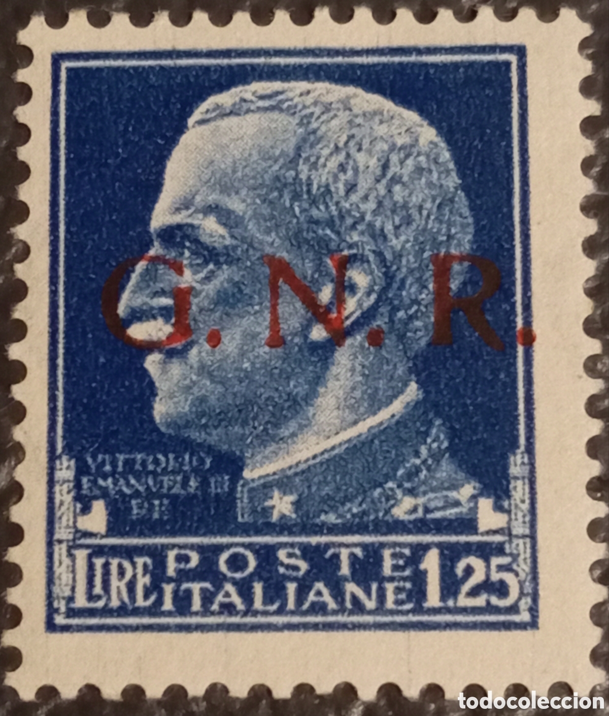 Sellos: Italia RSI 1944 - 1,25 L. Azul G.N.R. (Brescia) - Sassone Nr. 480 - MNH