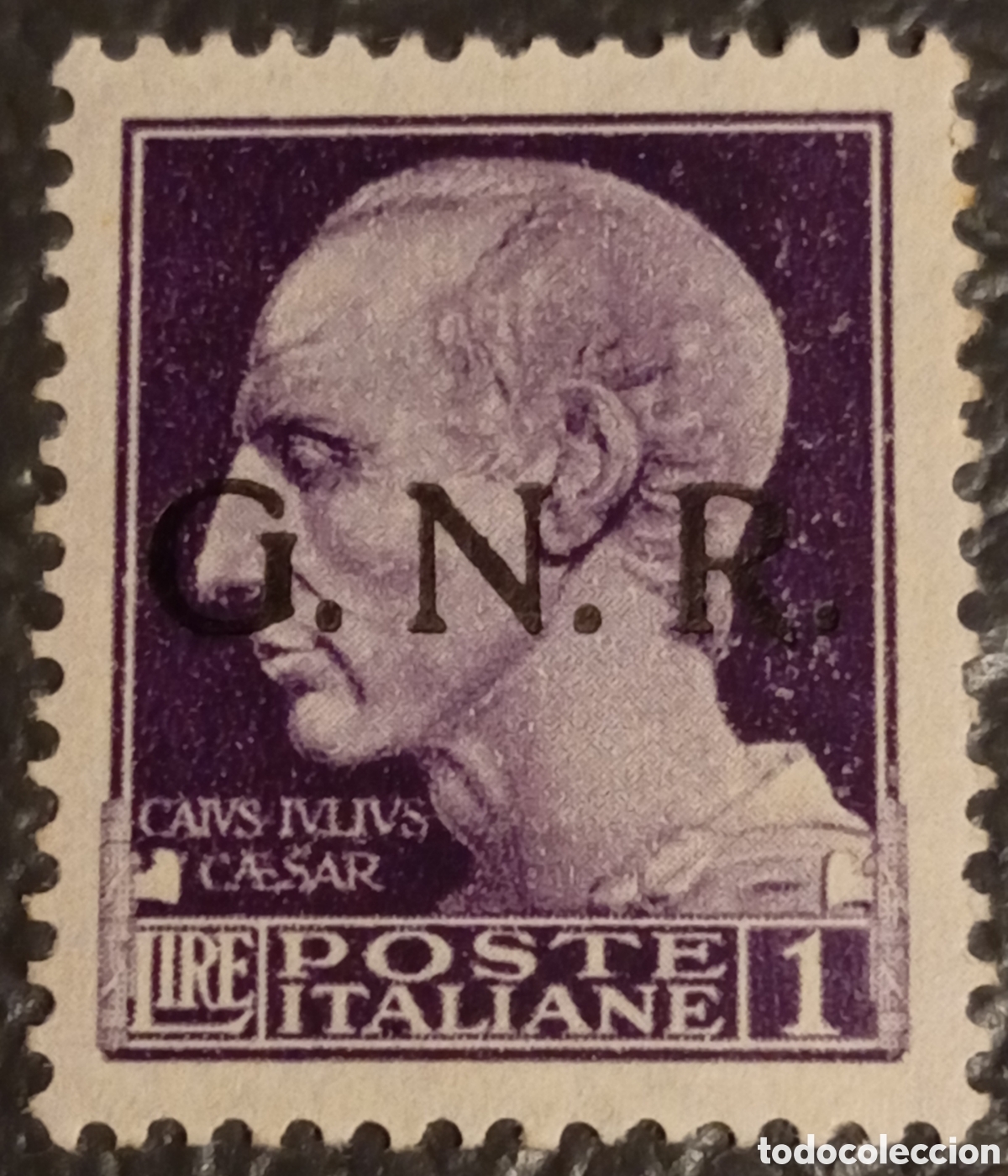 Sellos: Italia 1944 RSI - G.N.R. 1 Lira Violeta (Julio C&eacute;sar) - Cat. Sassone 479 MNH