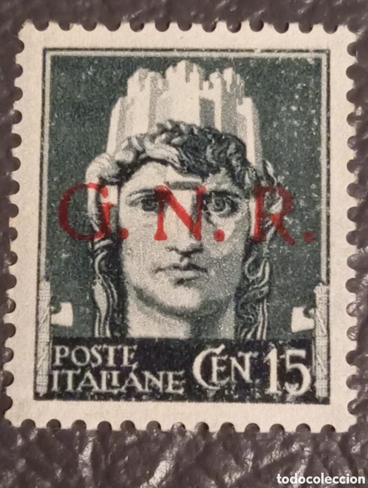 Sellos: Italia RSI 1944 - 15 C&eacute;ntimos G.N.R. Rojo - Sassone N. 472 - MNH