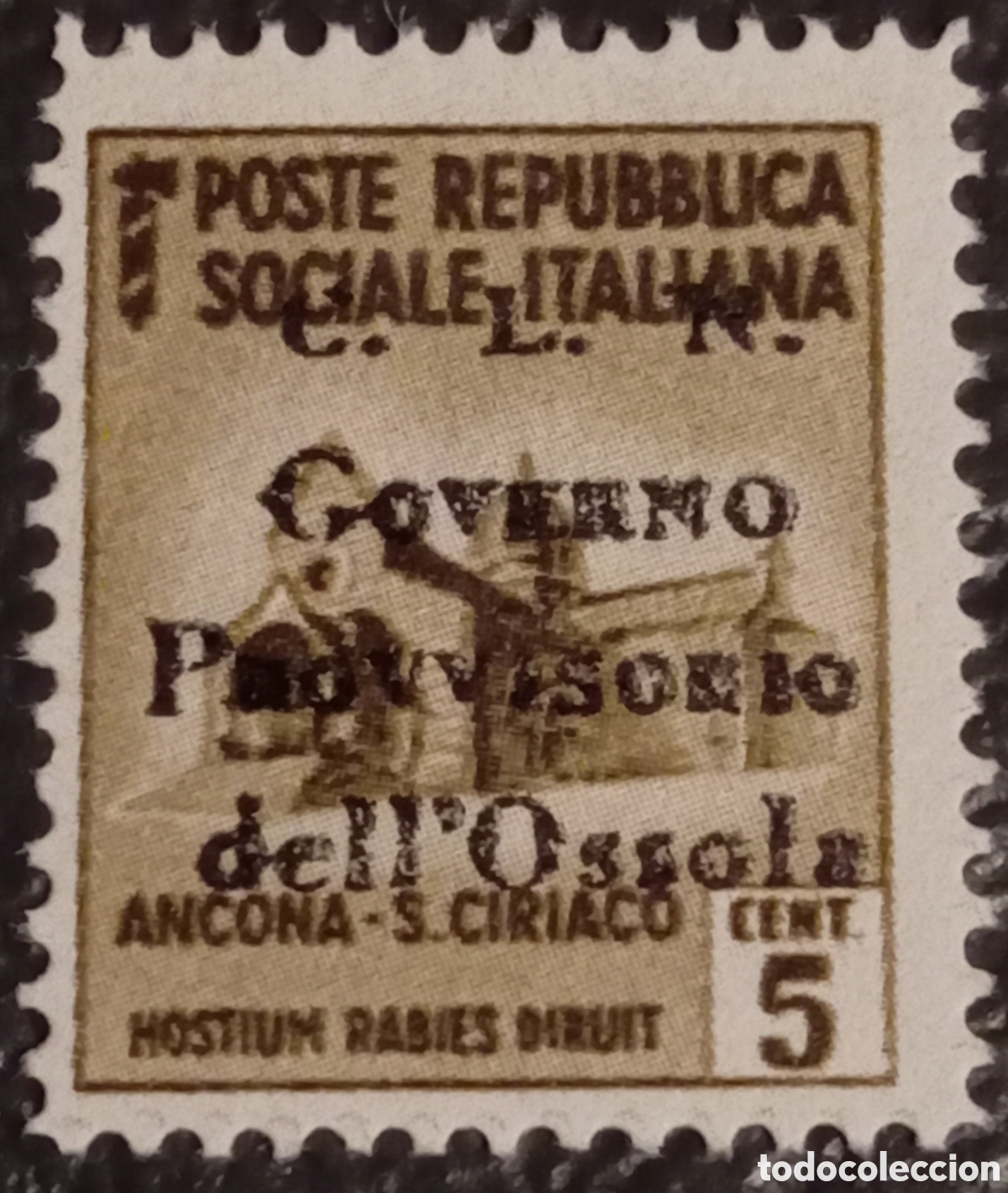 Sellos: Italia 1944 C.L.N. Ossola - Sobrecarga sobre RSI 5c Ancona - Cat. Sassone N. 1 MH