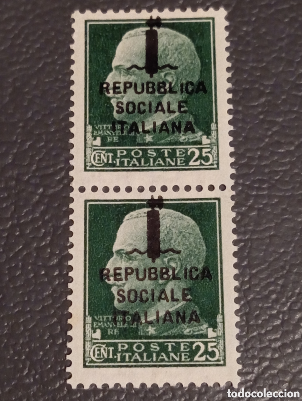 Sellos: RSI 1944 - Pareja Vertical 25 c. Verde &rdquo;Fascetto&rdquo; - Sassone 491 MNH