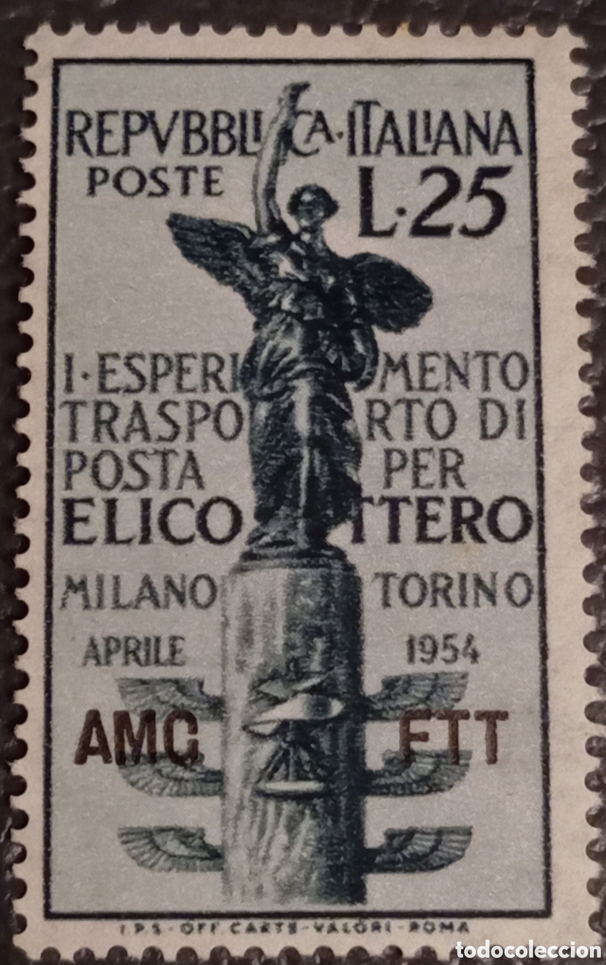 Sellos: 1954 Trieste Zona A - Correo Helic&oacute;ptero L.25 (Sassone 199 / Scott 199) MNH
