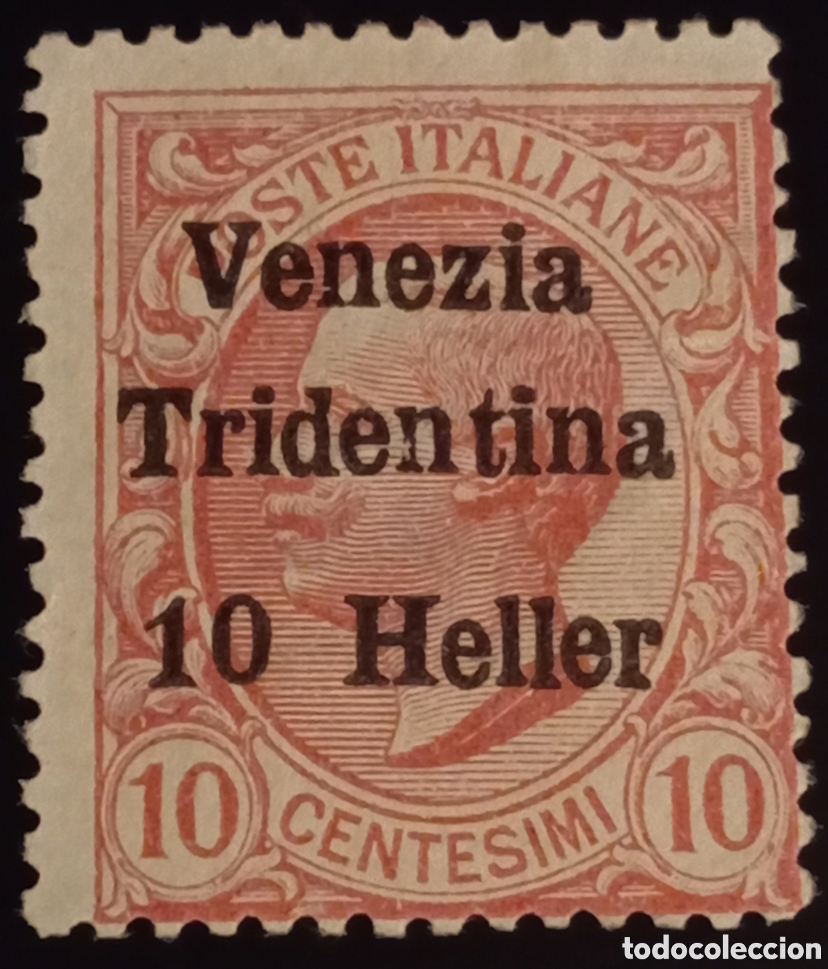 Sellos: 1918 Italia Ocupaci&oacute;n Venezia Tridentina - 10 Heller sobre 10c Leoni - Cat. Sassone N. 3 MH*