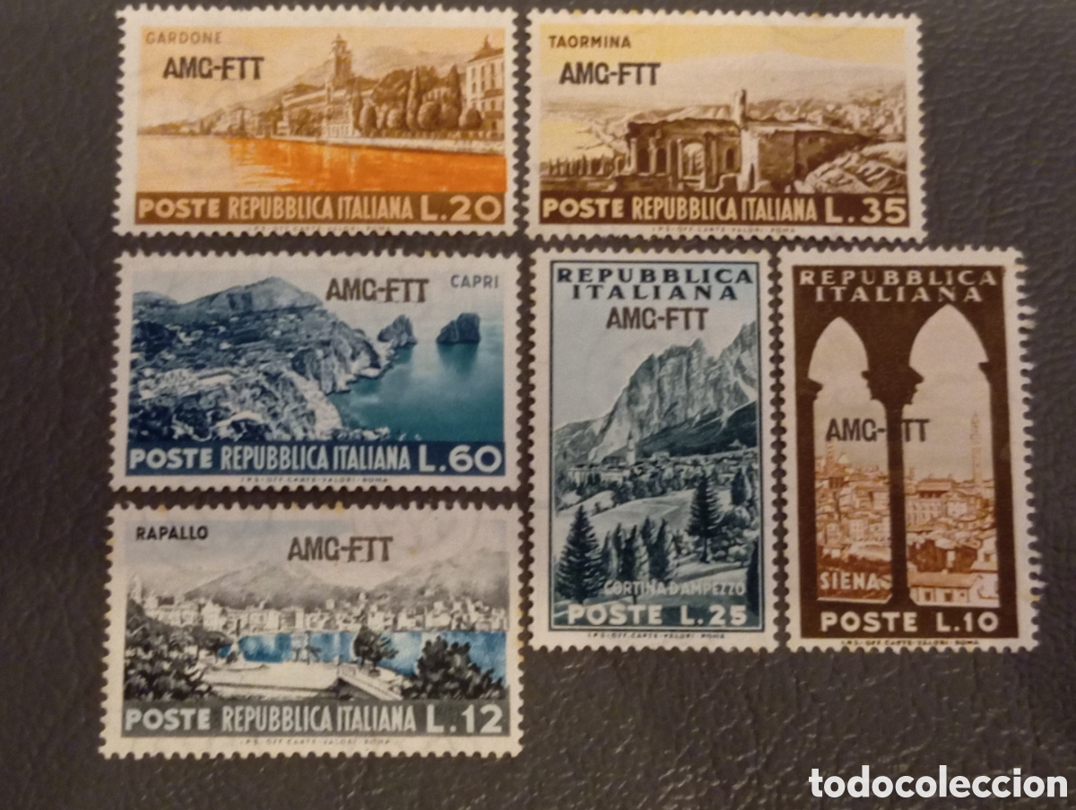 Sellos: T&iacute;tulo: Italia 1954 - Serie Tur&iacute;stica AMG-FTT Trieste Zona A Completa MNH Sassone 192/197