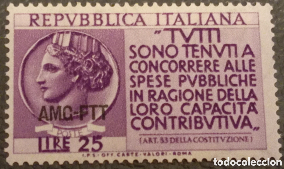 Sellos: Italia 1954 - Trieste AMG-FTT - Llamada al Civismo 25 L. (Sassone 232 / Yvert 210) MNH