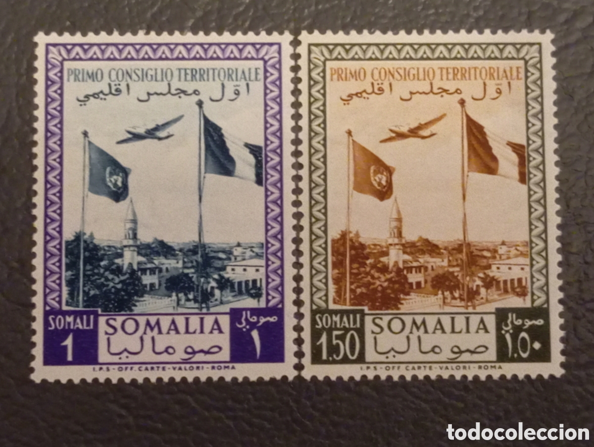 Sellos: Somalia AFIS 1951 - 1&deg; Consiglio Territoriale - Sassone N. 12 + A12 - MNH