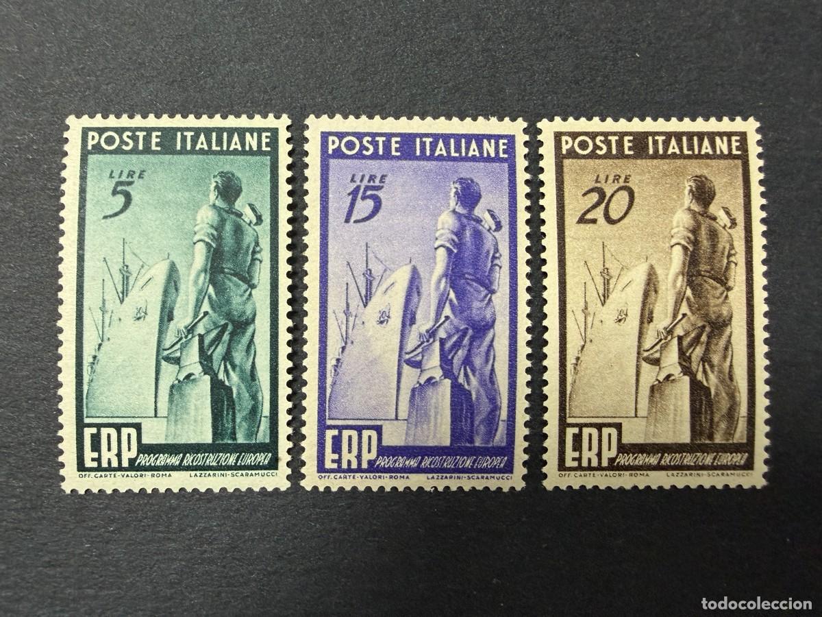 Sellos: ITALIA, 1949. YVERT 539/41. PROGRAMA EUROPEO DE RECUPERACI&Oacute;N. NUEVOS. CON FIJASELLOS