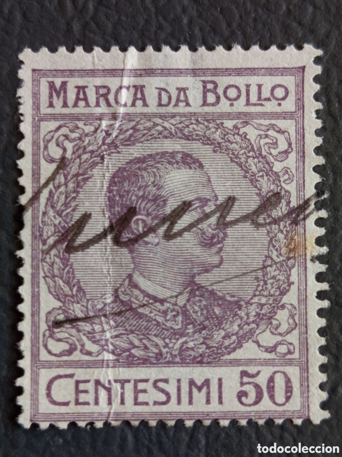 Sellos: 1920 Italia Sello Fiscal Marca Da Bollo 50 C&eacute;ntimos Vittorio Emanuele III Cat. Unificato 86 Usado