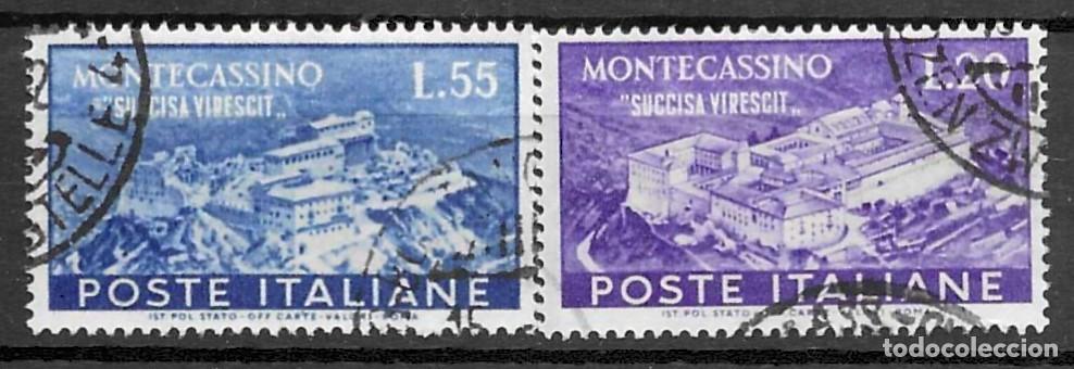 Sellos: ITALIA-1951- USADOS - SERIE- RECONSTRUCCION ABADIA DE MONTECASINO
