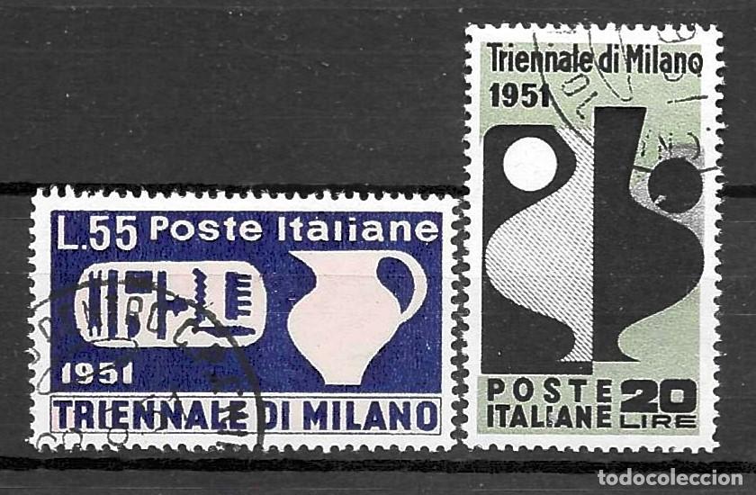 Sellos: ITALIA-1951- USADOS - SERIE- TRIENAL DE ARTE DE MILAN