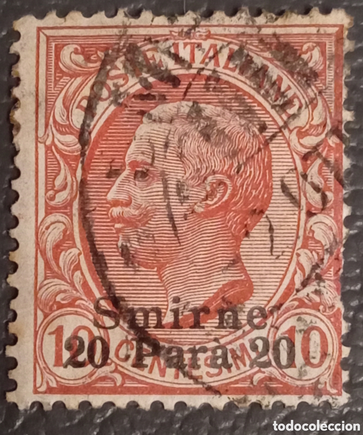 Sellos: Sello Italia Levante - Smirne 20 Para sobre 10c Rosa (1909) - Tipo Leoni