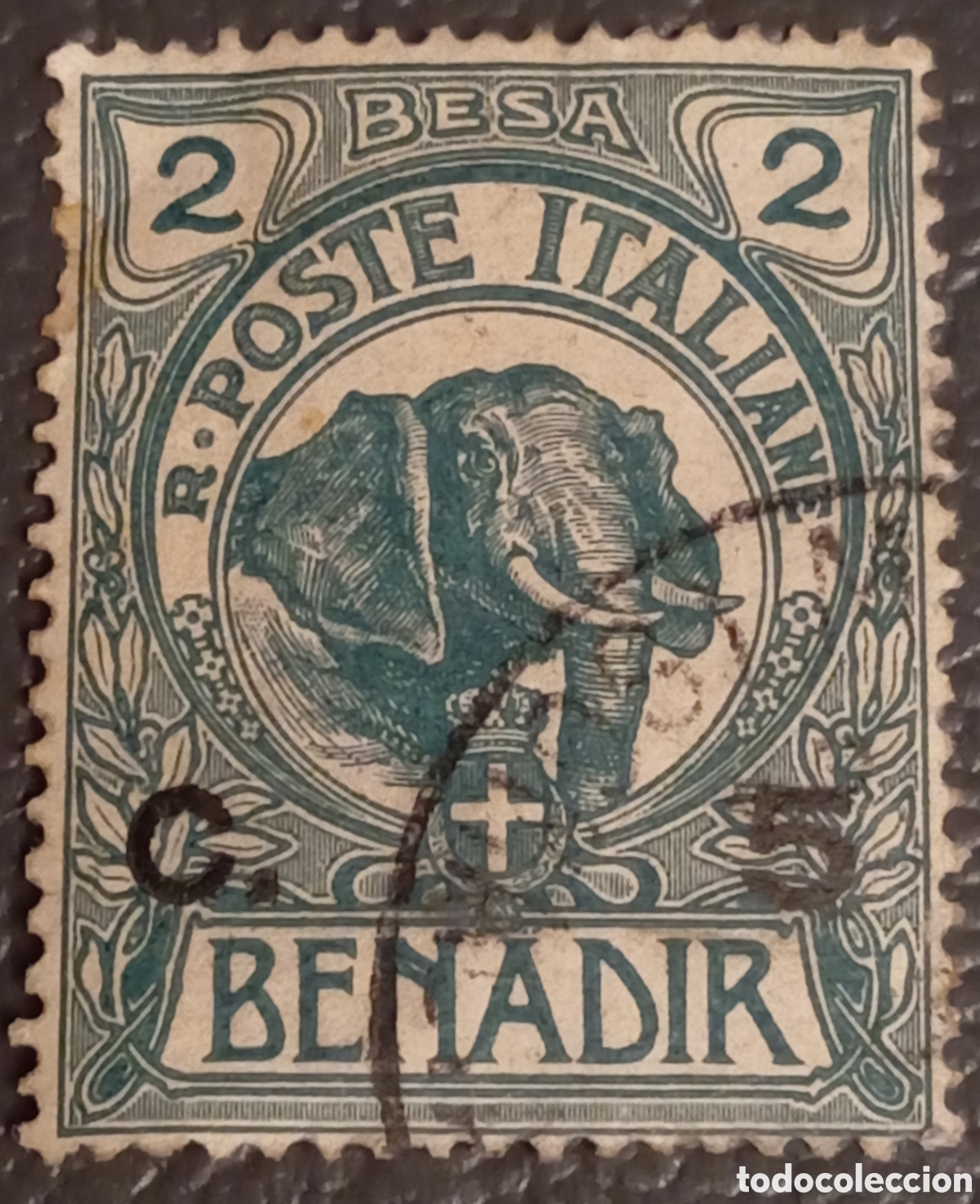 Sellos: Sello Benadir (Somalia Italiana) 1906 - 5c sobre 2 Besa (Elefante) - Usado