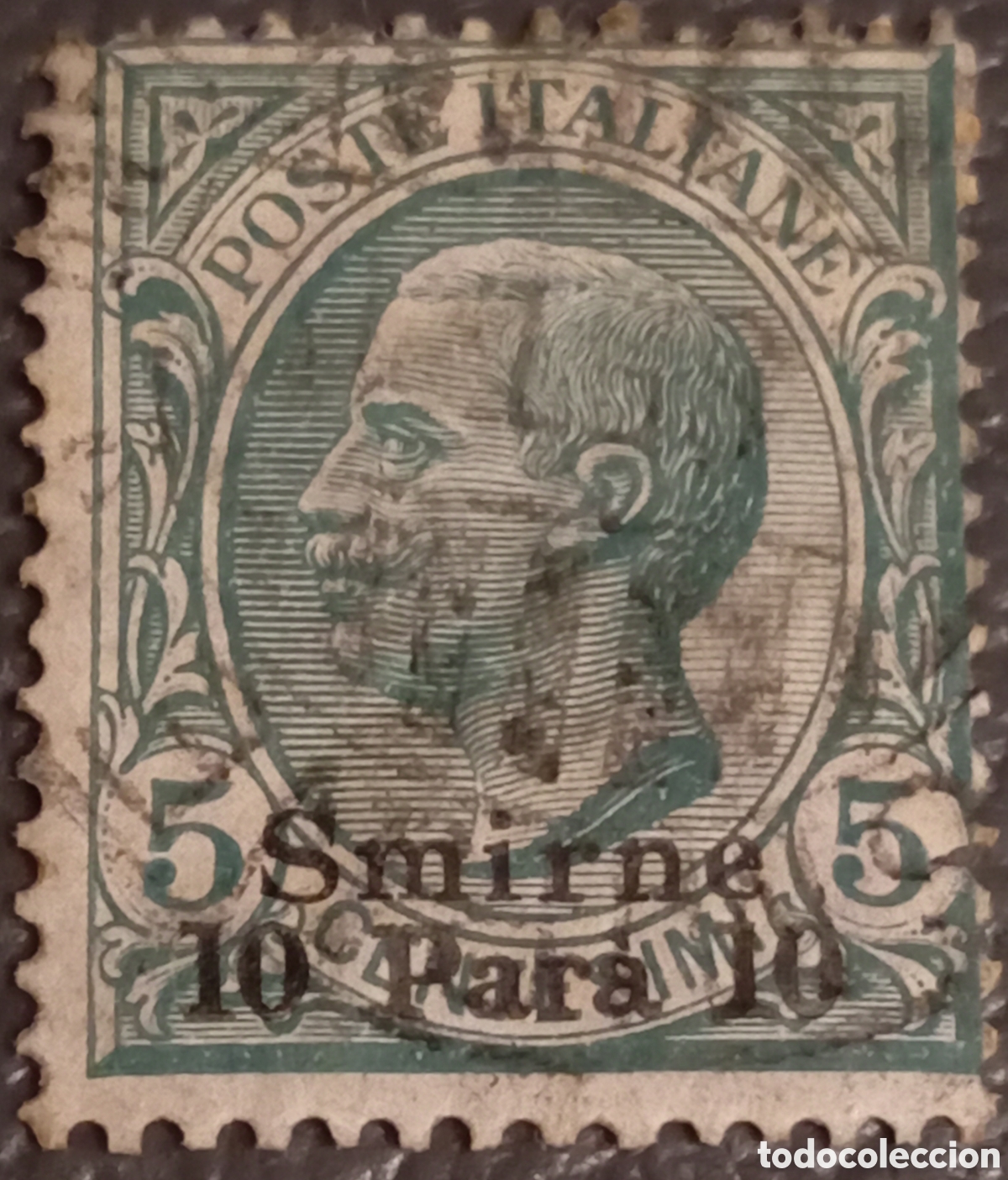 Sellos: Levante Italiano 1908, Oficinas en Esmirna (Smirne), 10 Para sobre 5c - Cat. Sassone 1