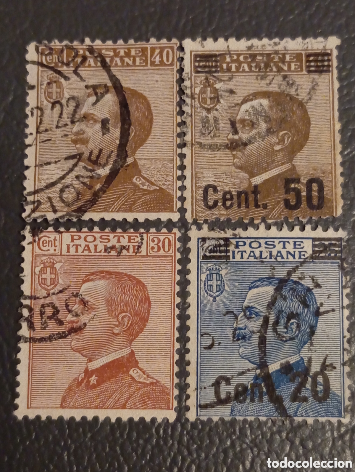Sellos: Lote 4 Sellos Italia 1908-1924: V&iacute;ctor Manuel III (Incluye Sobrecargados)