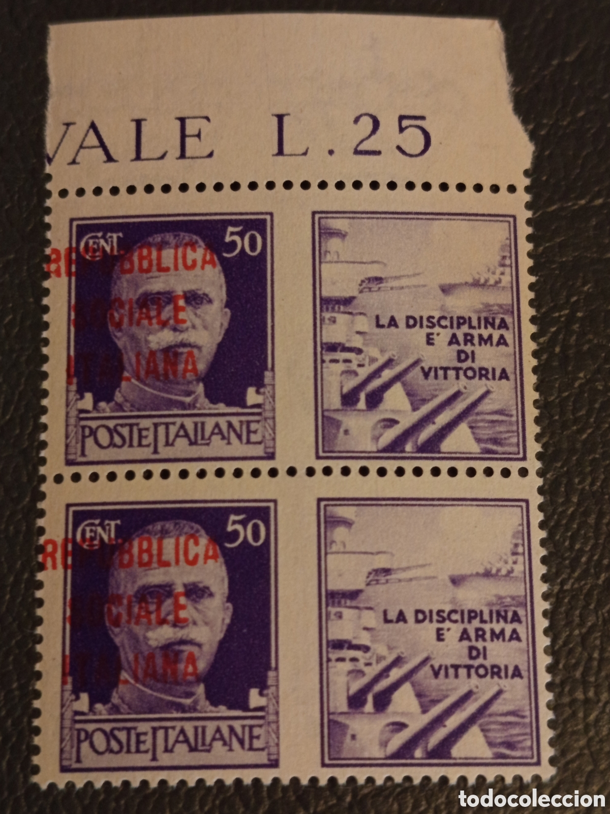 Briefmarken: Italia 1944 - Rep&uacute;blica Social Italiana, Bloque &rdquo;Vale L. 25&rdquo; (Sassone 34/I) MNH