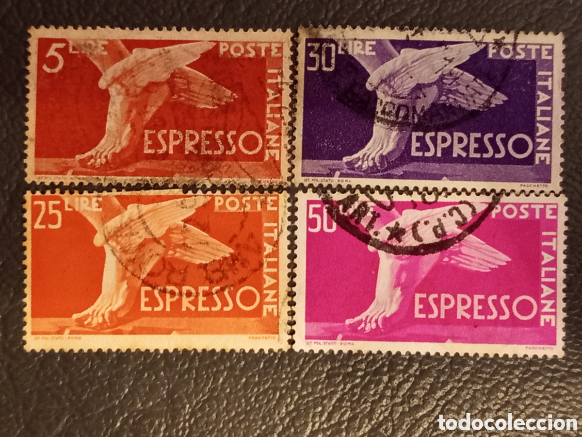 Sellos: Italia 1945/51 - Lote 4 Sellos Espresso &rdquo;Democr&aacute;tica&rdquo; Pie Alado - Yv E27/E31A Usados