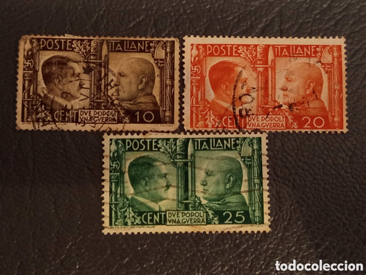 Sellos: Lote 3 Sellos Italia 1941 Hitler-Mussolini &rdquo;Due Popoli Una Guerra&rdquo; - Michel 623/625 Usados