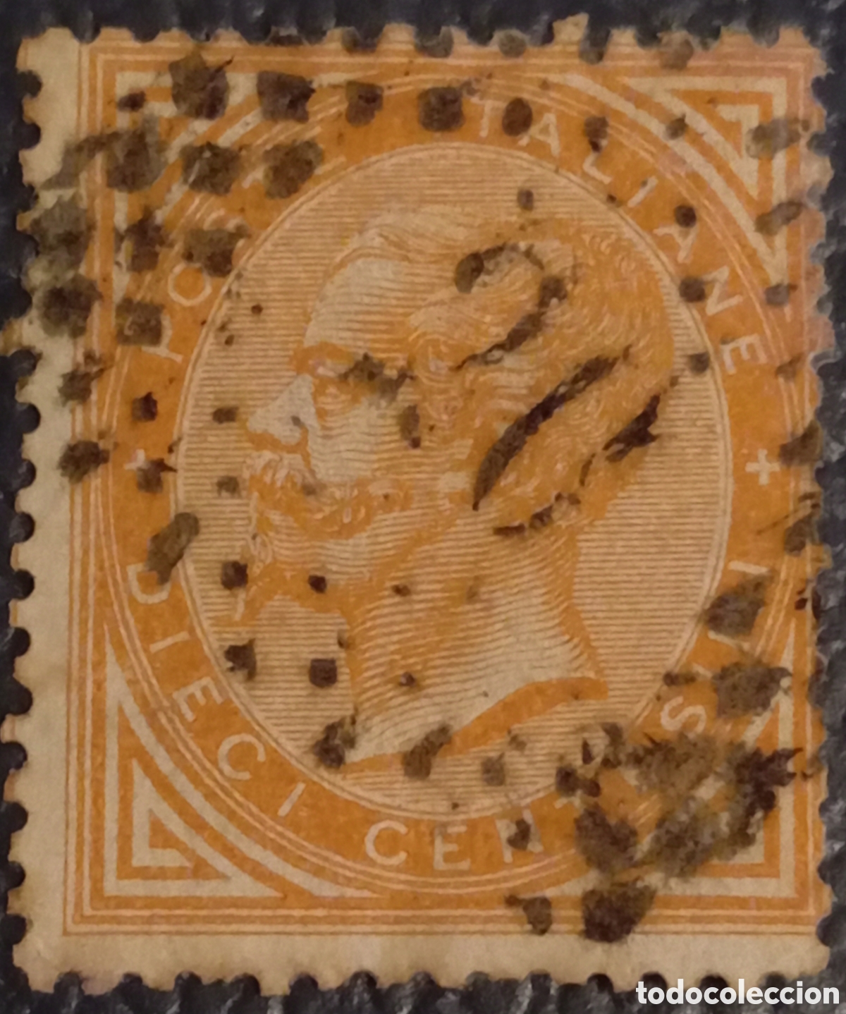 Sellos: Sello Italia 1863 - 10c Naranja V&iacute;ctor Manuel II - Usado Sassone L17a