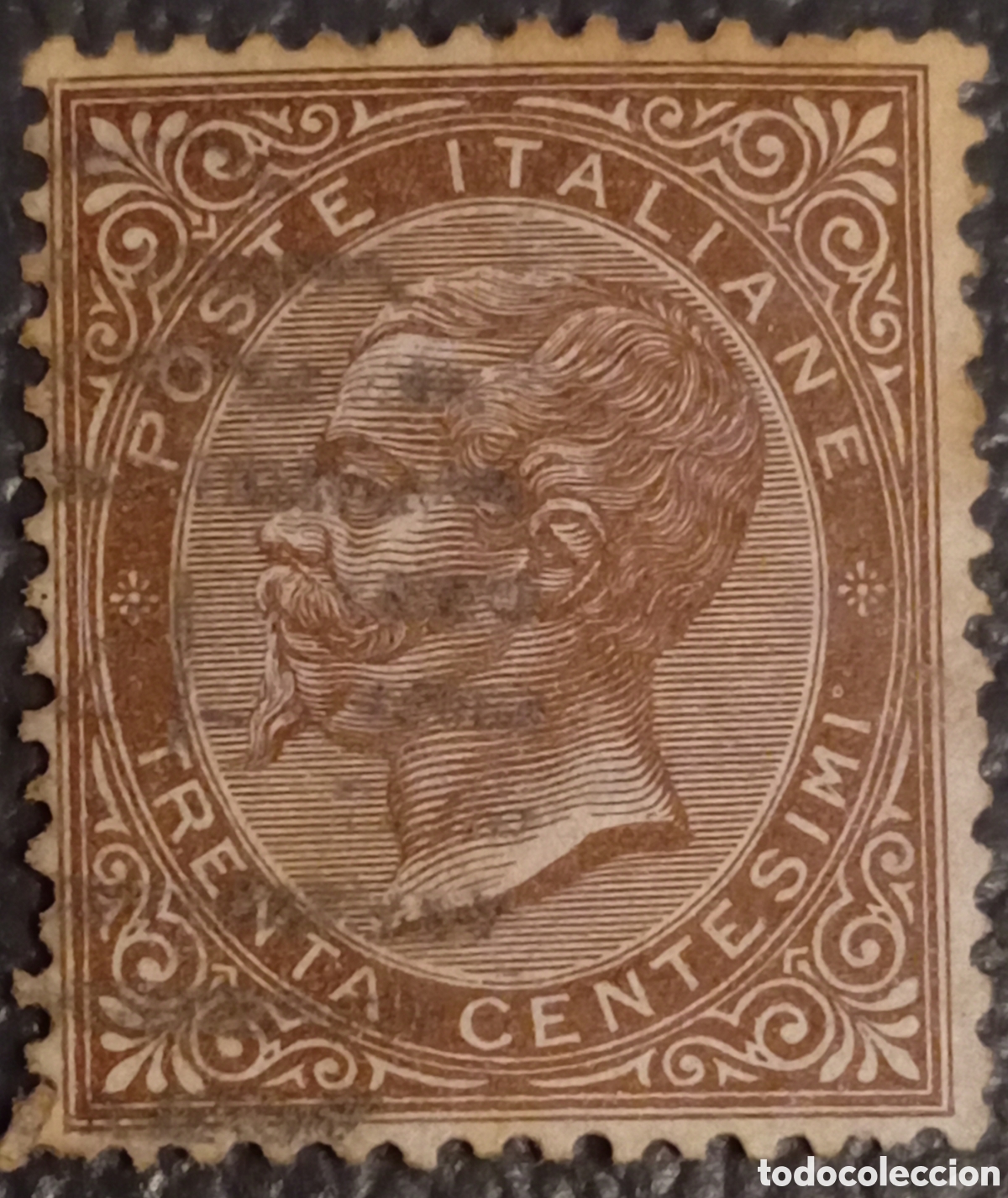 Sellos: Sello Italia 1863 Rey V&iacute;ctor Manuel II 30c Marr&oacute;n Usado Scott #30