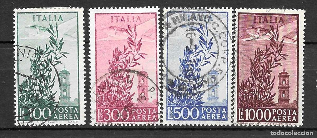 Sellos: ITALIA- 1948- USADOS - SERIE COMPLETA - OLIVO Y AVION - AEREOS