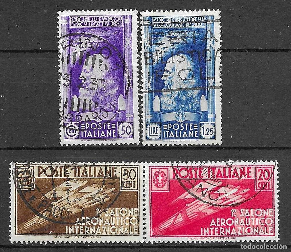 Sellos: ITALIA- 1935- USADOS- SALON AERONAUTICO Y LEONARDE DA VFINCI- SERIE COMPLETA