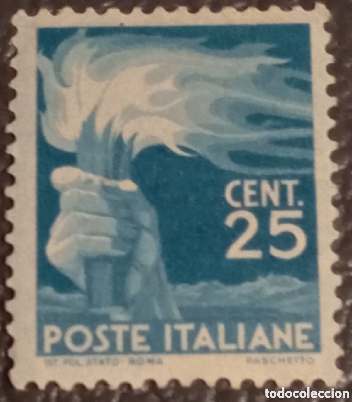 Sellos: Italia 1945 - Serie Democratica 25 C&eacute;ntimos MNH (Cat. Sassone N. 544 / Scott 464)