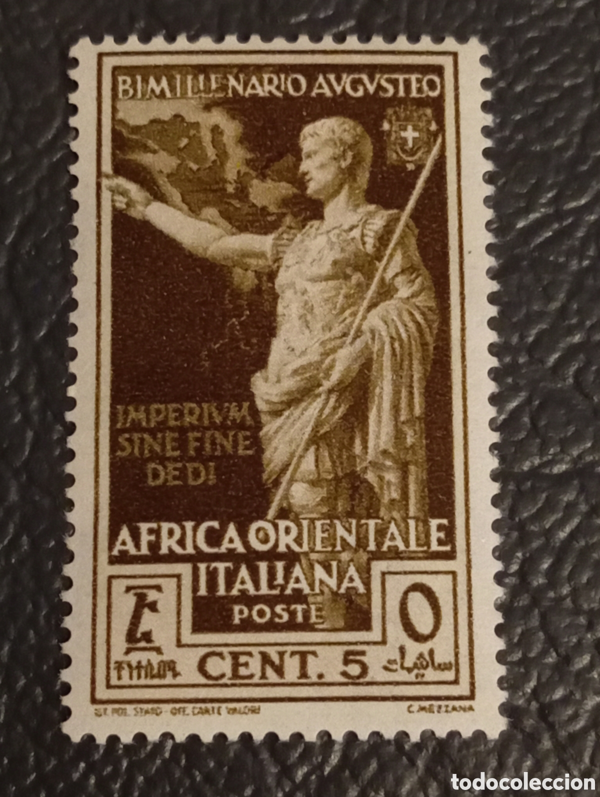 Sellos: &Aacute;frica Oriental Italiana 1938 - Bimillenario Avgvsteo 5c - Scott #22 MH