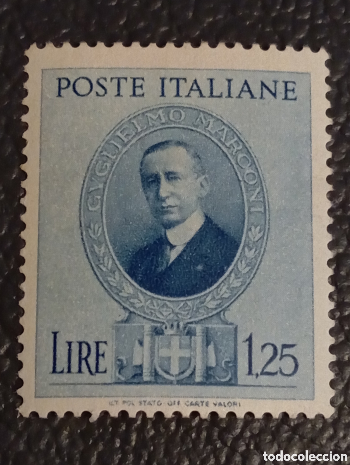 Sellos: Italia 1938. Guglielmo Marconi 1,25 Liras. Yvert 418.