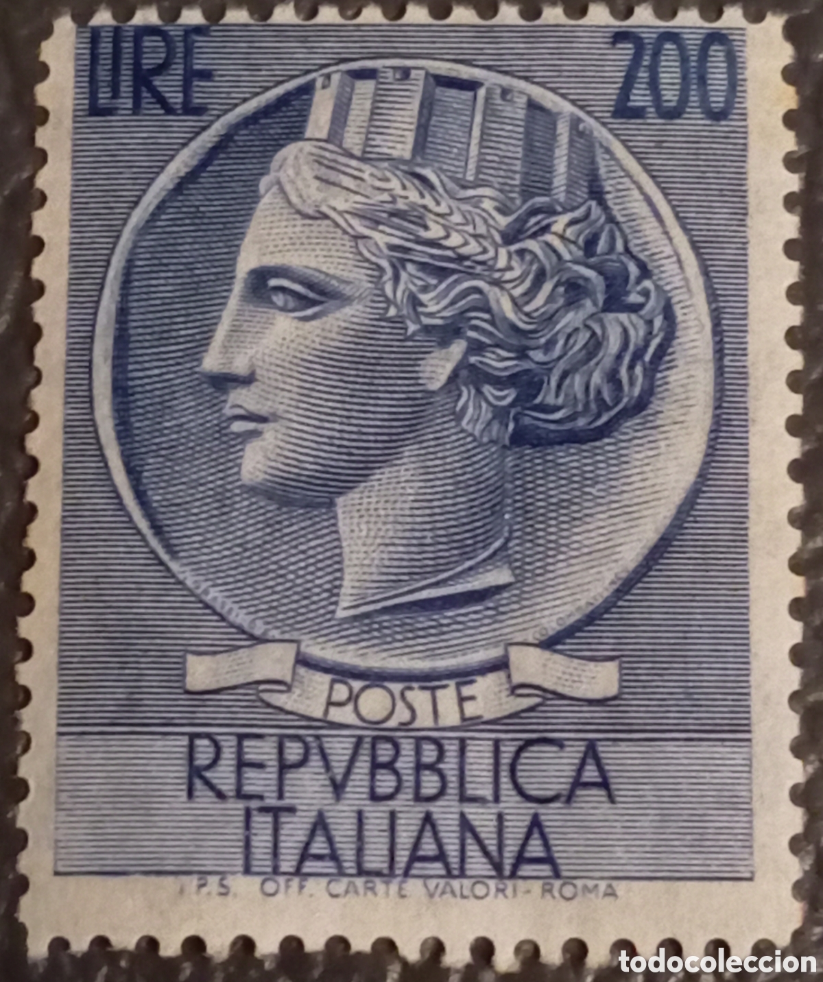 Sellos: Italia 1954 - Sello 200 Lire Siracusana Turrita - Sassone 748 MNH **