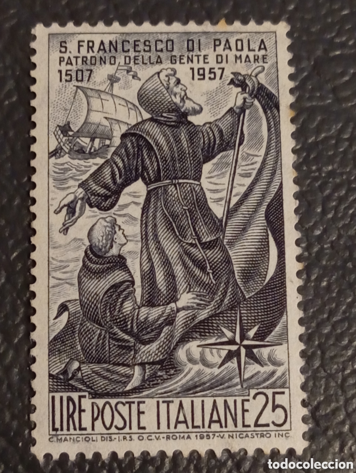 Sellos: Italia 1957 - San Francesco di Paola 25 Liras (Sassone N. 823) MNH**