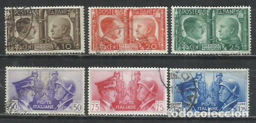 Sellos: 8232B- ITALIA SERIE COMPLETA 1941 N&ordm; 432/437 MUSSOLINI Y HITLER.