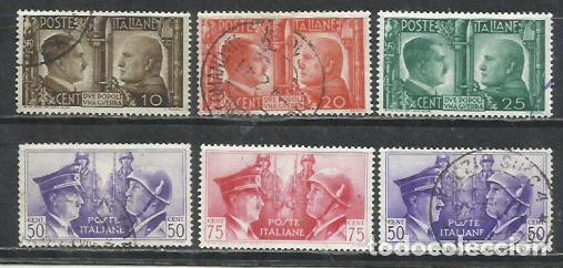 Sellos: 8230B- ITALIA SERIE COMPLETA 1941 N&ordm; 432/437 MUSSOLINI Y HITLER.