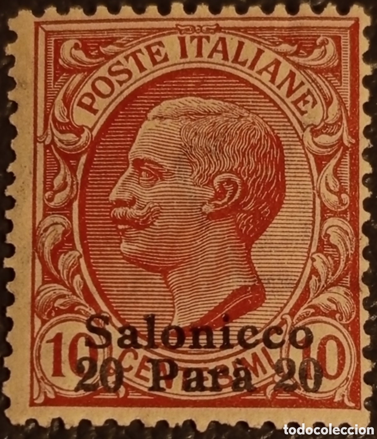 Sellos: Sello Italia Oficinas Sal&oacute;nica 1909 - 20 Para sobre 10c Rosa - Sassone N&ordm; 2