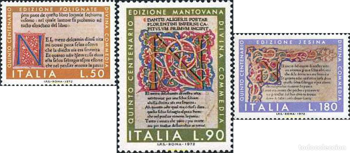 Sellos: 130924 MNH ITALIA 1972 5 CENTENARIO DE LAS TRES PRIMERAS EDICIONES DE LA DIVINE COMEDIE