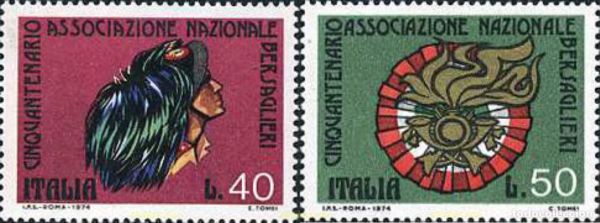 Sellos: 131173 MNH ITALIA 1974 50 ANIVERSARIO DE LA ASOCIACION NACIONAL DE BERSAGLIEROS