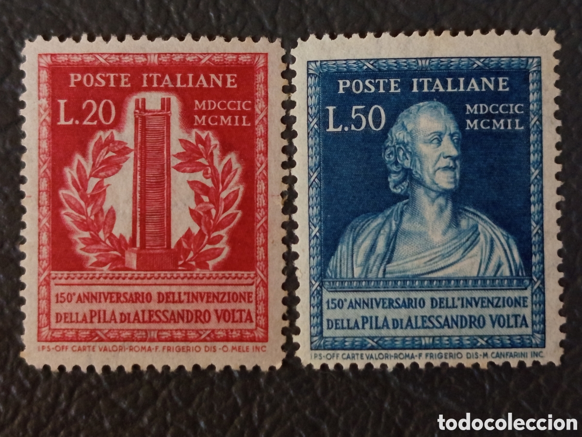 Sellos: Italia 1949 - Alessandro Volta 150&deg; Pila 20L/50L - Sassone 612/613 - MNH