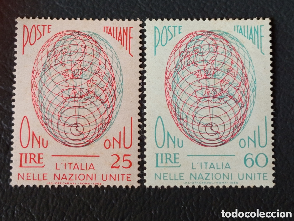 Sellos: ITALIA 1956 &mdash; Ingreso en la ONU &mdash; Pareja 25L + 60L &mdash; MNH &mdash; Poste Italiane